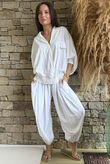 Basso Button Drape Batwing Shirt White